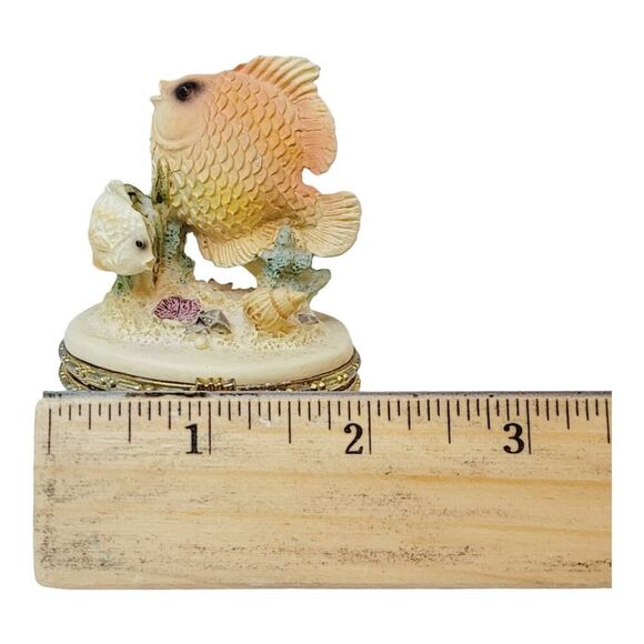 Vintage Small Beach Seashore Nautical Fish Trinket Ring Box 3" tall - Picture 11 of 12